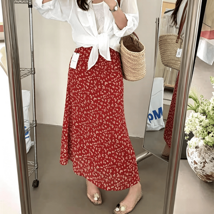 Red Floral Midi Skirt