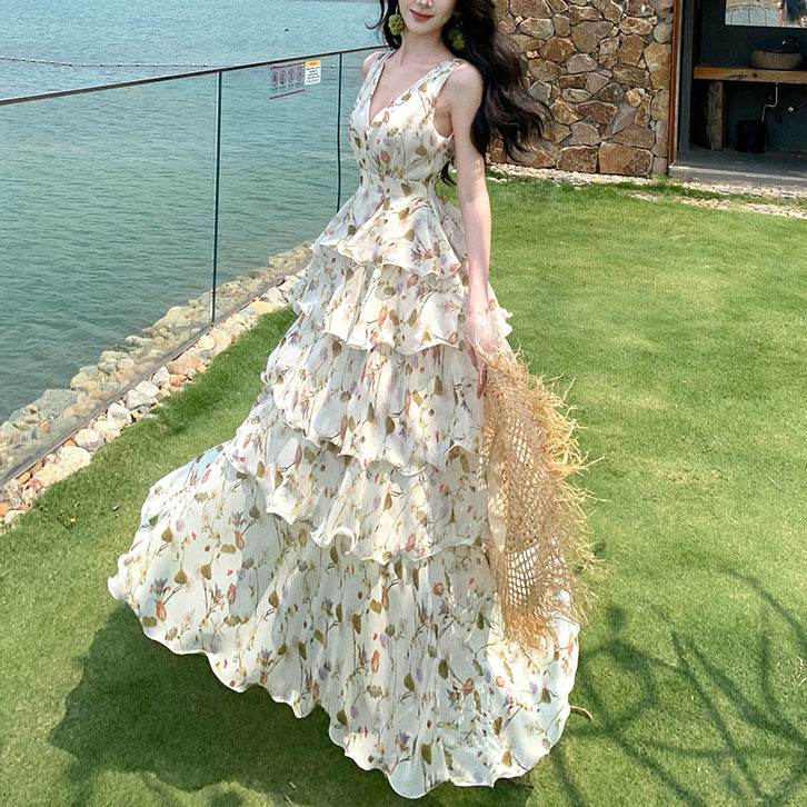 V-Neck Spaghetti Strap Cake Dress