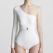 One-shoulder long-sleeved one-piece swimsuit
