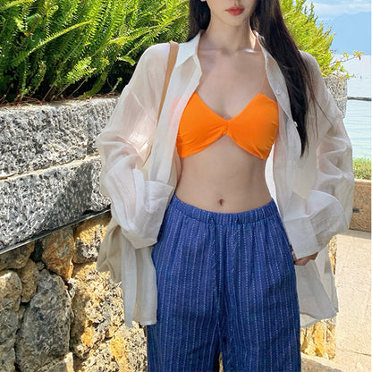 Casual Sun Protection Bikini Beach Vacation Style Set