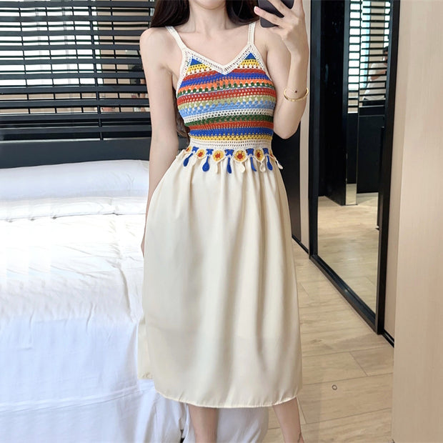 Colorful ethnic resort style paneled slip dress
