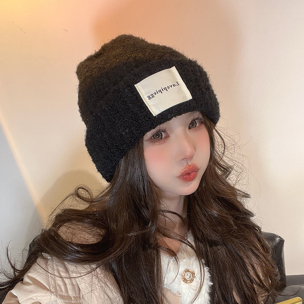 Patch loose warm ear protection knitted hat