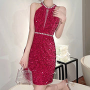 Backless beaded sequins slim sexy dress