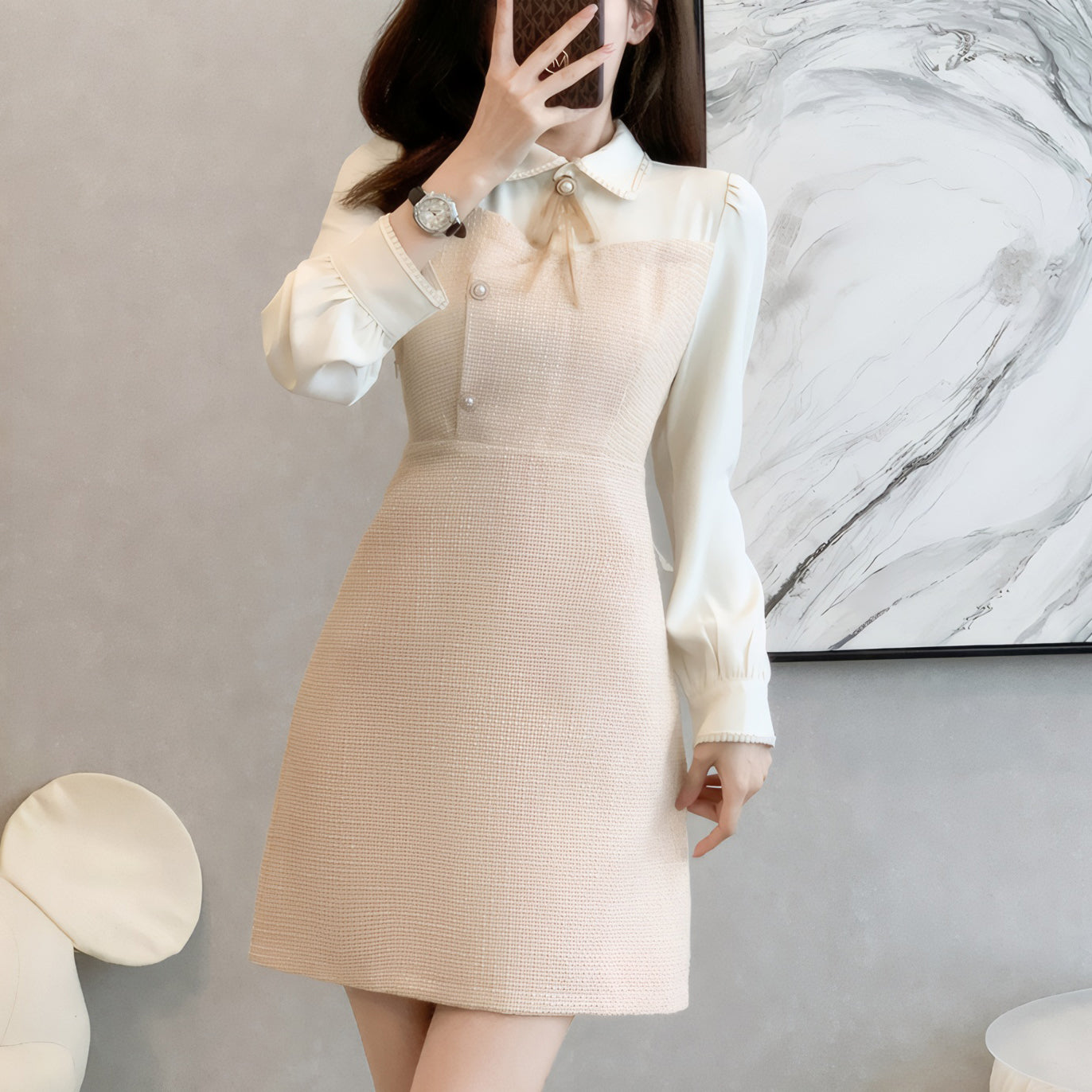 Polo Collar Single Breasted Contrast Color Fashion Dress