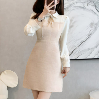Polo Collar Single Breasted Contrast Color Fashion Dress