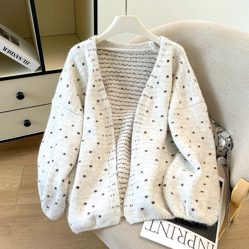 Loose-Fit Polka-Dot Knit Cardigan