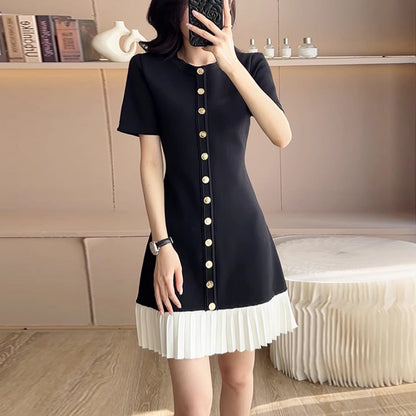 Black Ice Silk Short-Sleeved Knit Dress