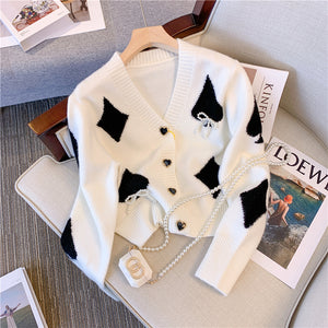 Bow V-Neck Sweet Knitted Sweater Cardigan