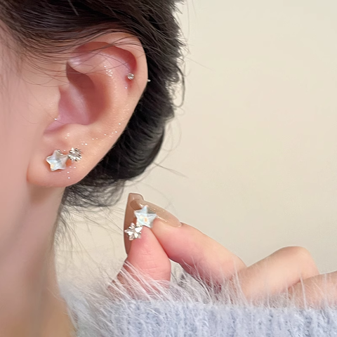 Star Zircon Silver Needle Fashionable Temperament Earrings
