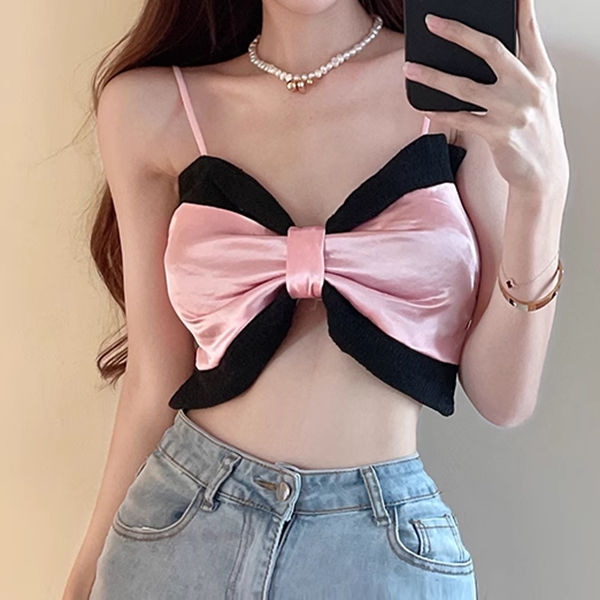 Bow Knot Backless Slim Cropped Tank Top