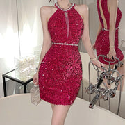 Backless beaded sequins slim sexy dress