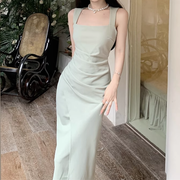 Square Neck Pleated Irregular Sleeveless Bodycon Dress