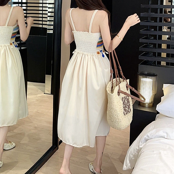Colorful ethnic resort style paneled slip dress
