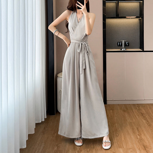 V-Neck Halter Neck Sleeveless Jumpsuit