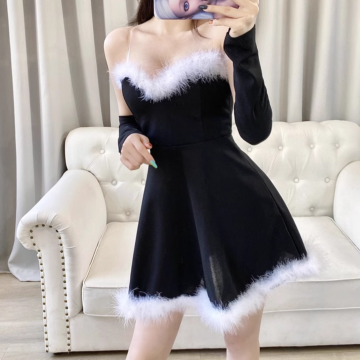 Backless Low-Cut Sleeve Christmas Tube Top Dress