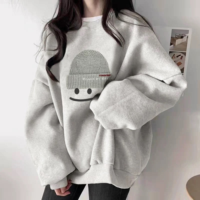 Lazy Style Gray Crew Neck Plus Size Sweatshirt