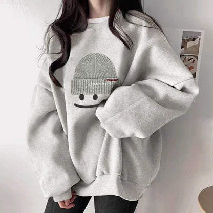 Lazy Style Gray Crew Neck Plus Size Sweatshirt