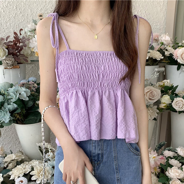 Pleated Stretch Ruffle Camisole Top