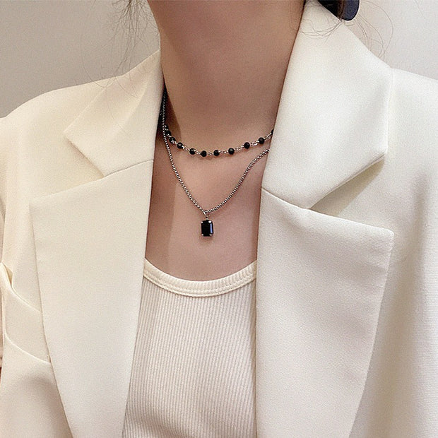 Black hazel beaded double layer necklace