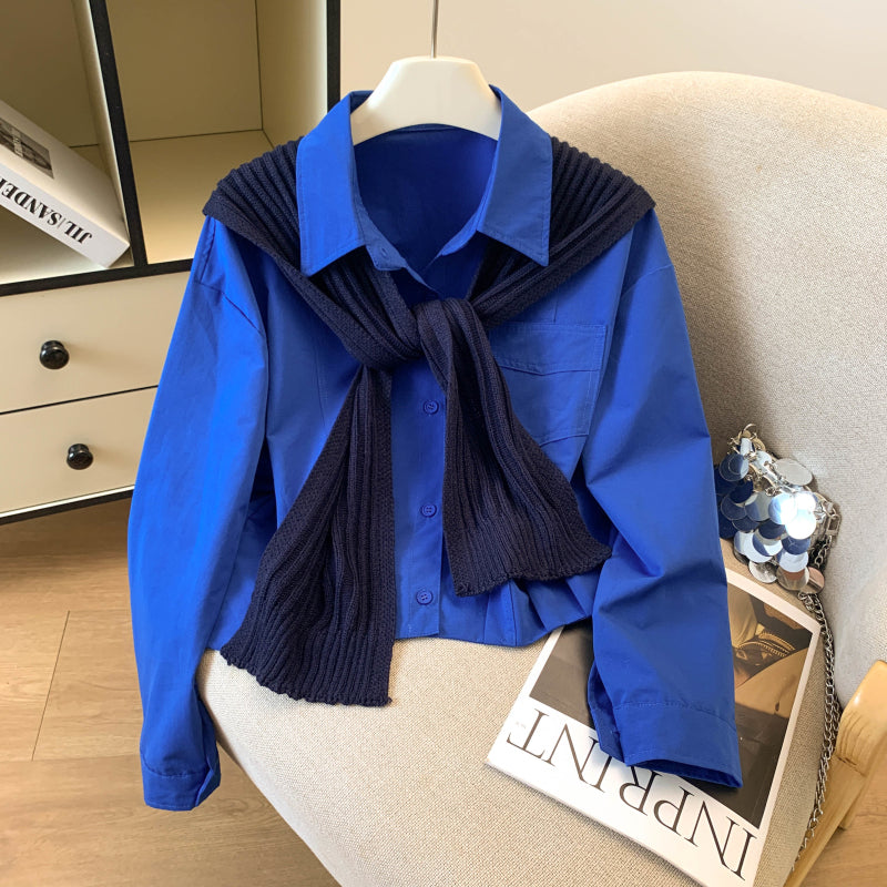 Long-Sleeved Pure Cotton Shirt With A Shawl