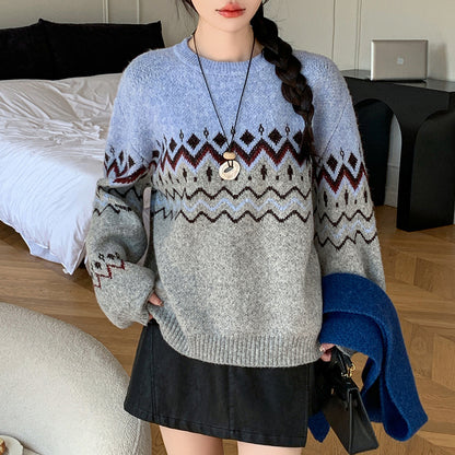 Colorblock Crew Neck Pullover Sweater