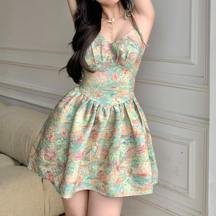 Floral V-Neck Cami A-Line Short Dress