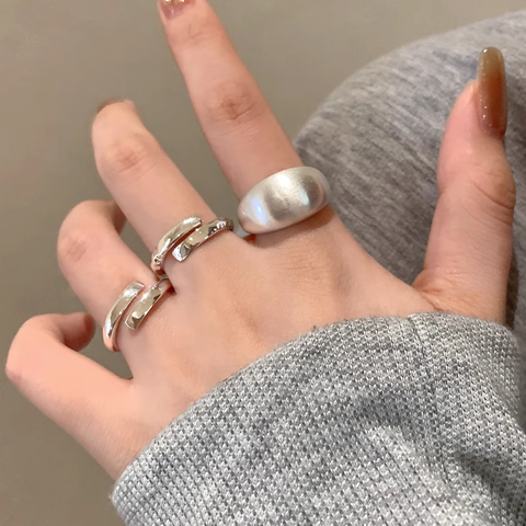 Brushed Frosted Open Geometric Line Index Finger Ring