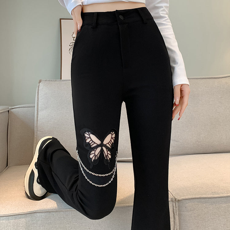 Black Hollow Bow Suit Trousers And High Waist Trousers