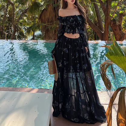 Ruffled Top And Long Skirt Set