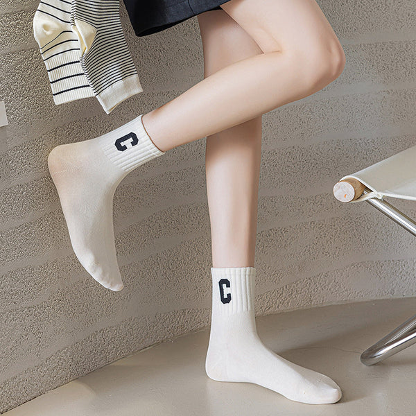Striped Casual Breathable Stretch Cotton Socks