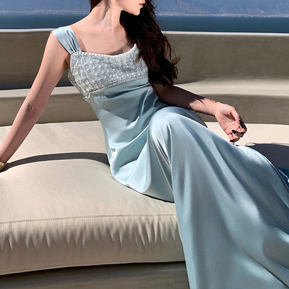 Heavy-Embellished Sequin & Satin Evening Gown