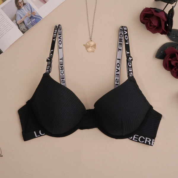 Push-Up Lettered Underwired Solid Color Bra