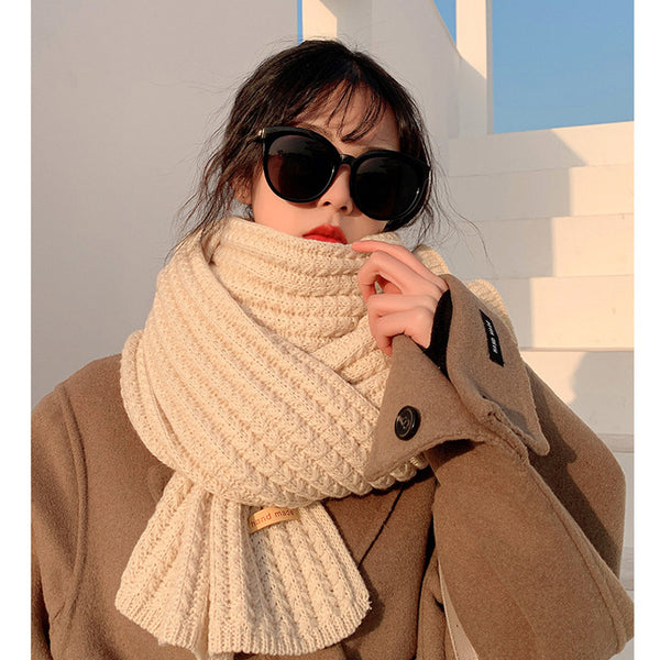 Warm Knitted Label Solid Color Soft Scarf