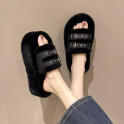 Plush buckle thick soled casual slippers