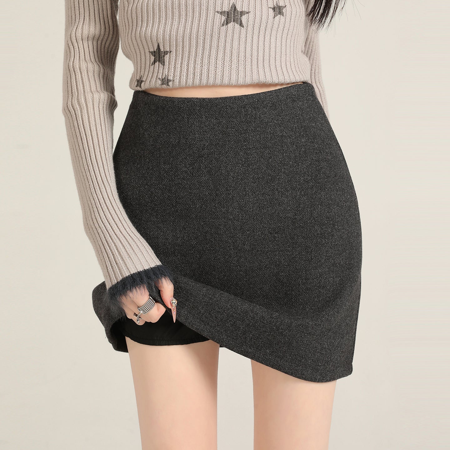 Gray A-Line Wool Skirt