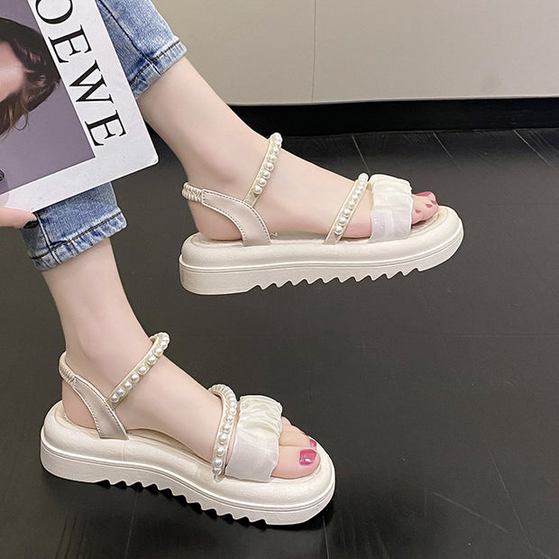 Platform sandals flat open toe beach shoes