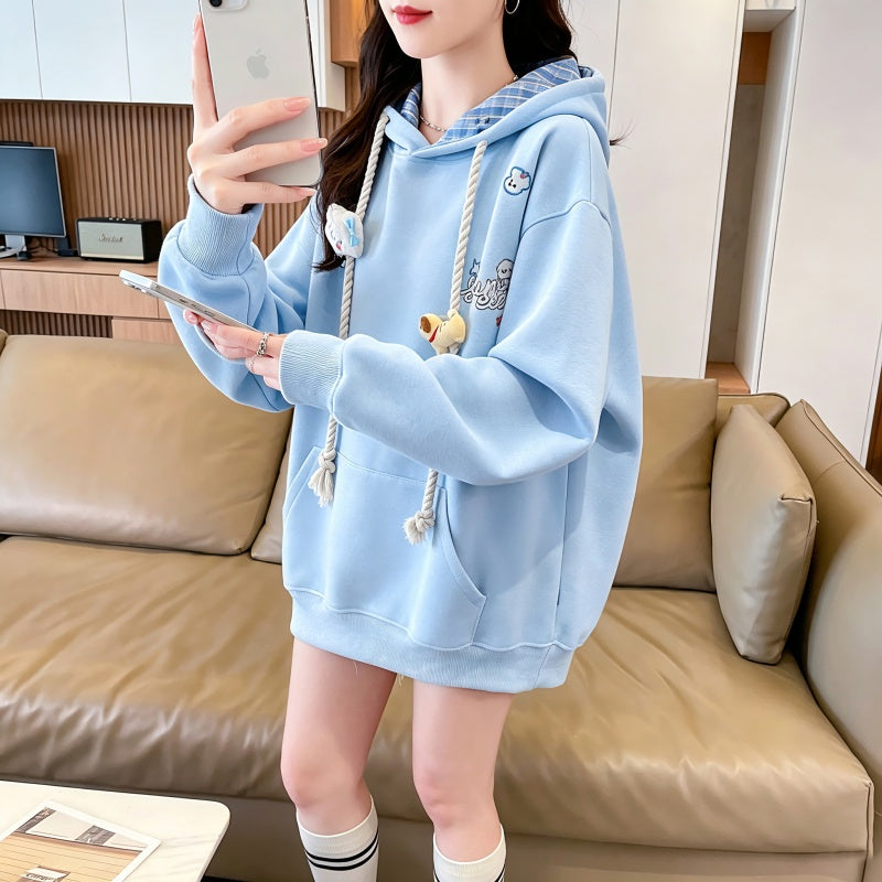 Fashionable Plus Size Long-Sleeved Hooded Sweatshirt