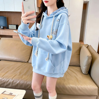 Fashionable Plus Size Long-Sleeved Hooded Sweatshirt