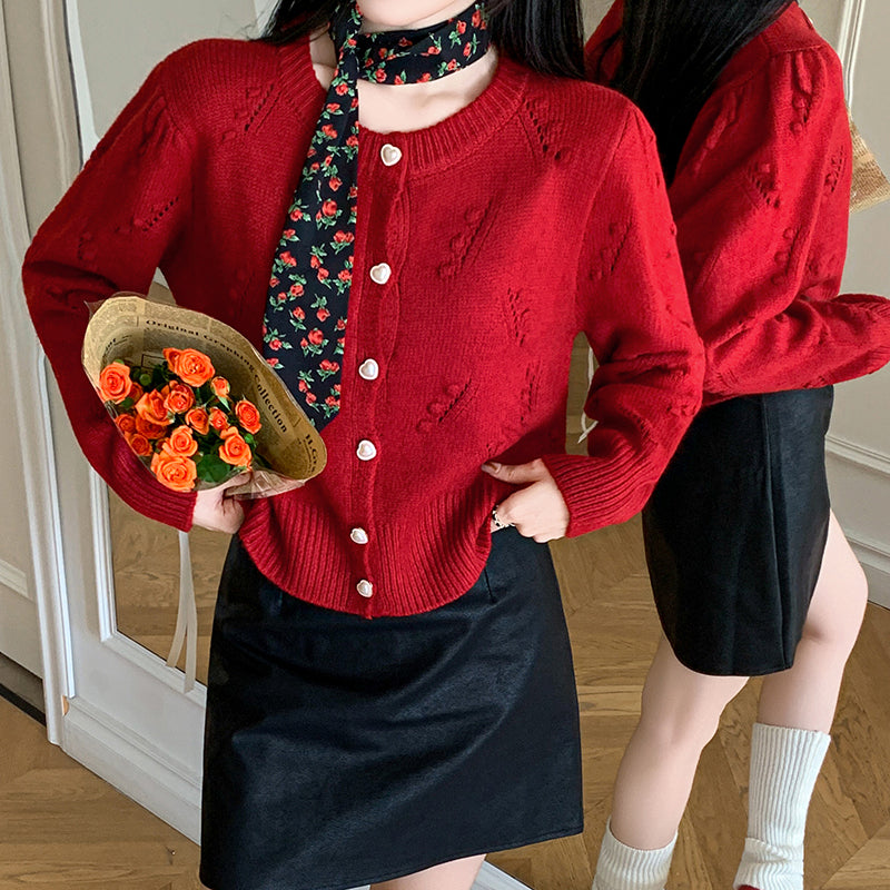 Retro Cable Knitted Heart Button Cardigan