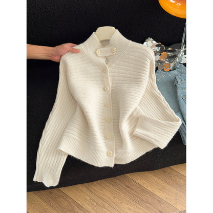 Stylish Stand-Up Collar Knit Cardigan