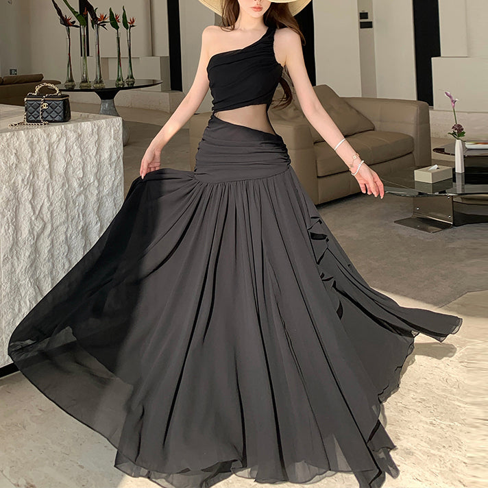 Summer Black One-Shoulder Backless Dress