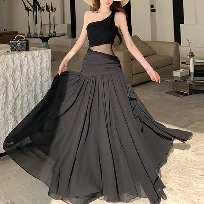 Summer Black One-Shoulder Backless Dress
