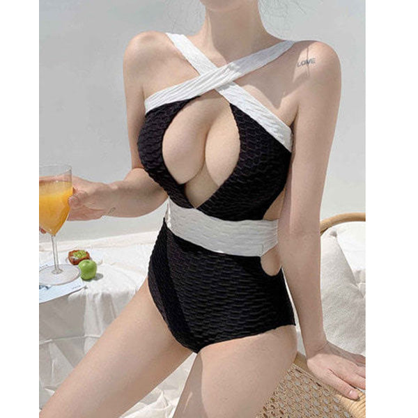 Colorblock crossover cutout one-piece swimsuit