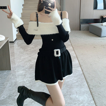 Off-The-Shoulder Long-Sleeve Knit Dress
