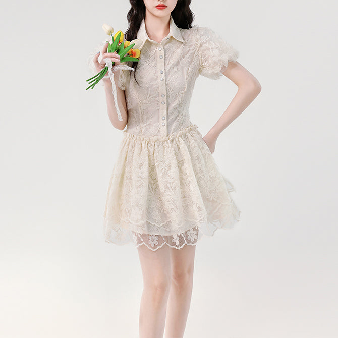 Niche Puff Sleeve Lace Princess Dress