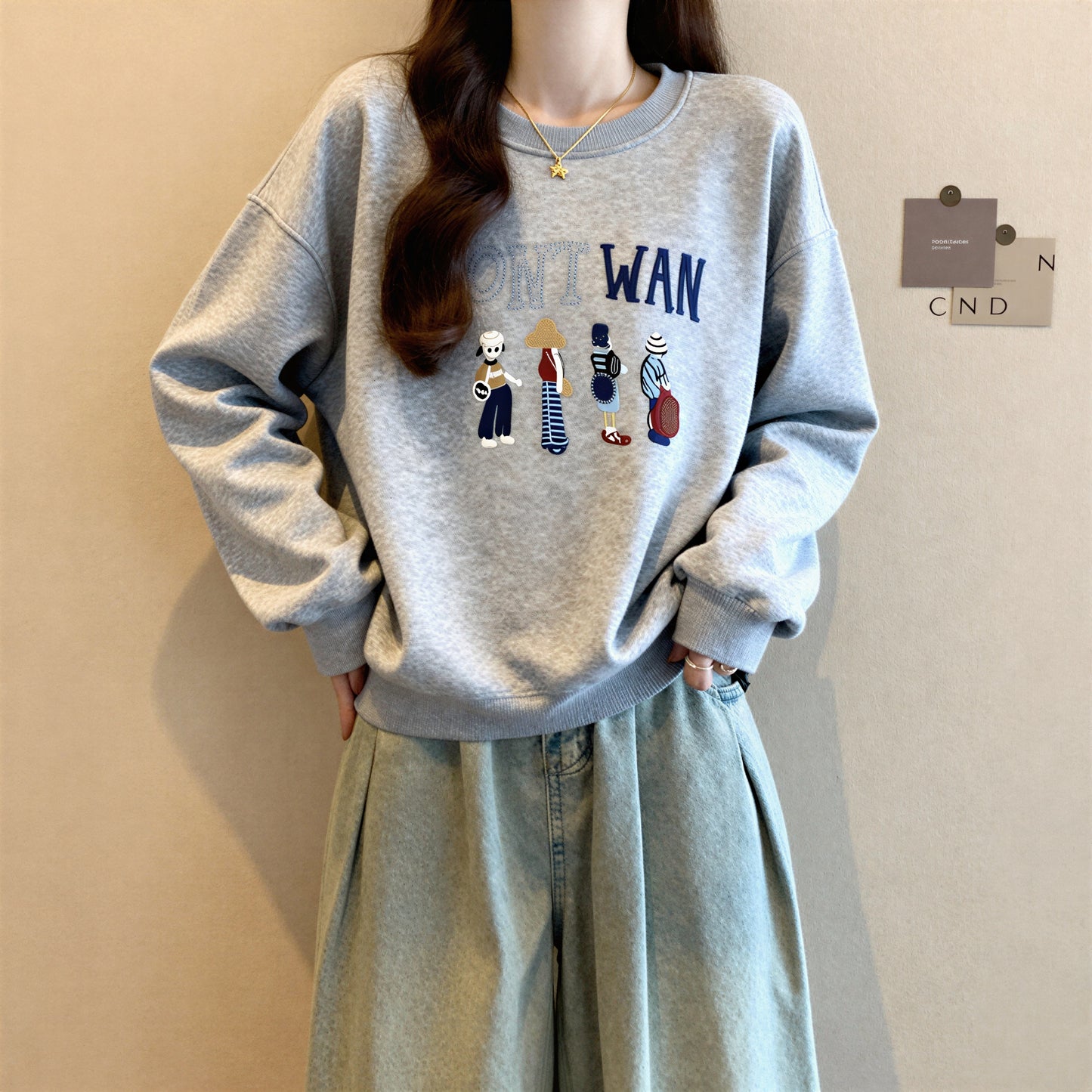 Cartoon Letter Print Long-Sleeved Sweatshirt