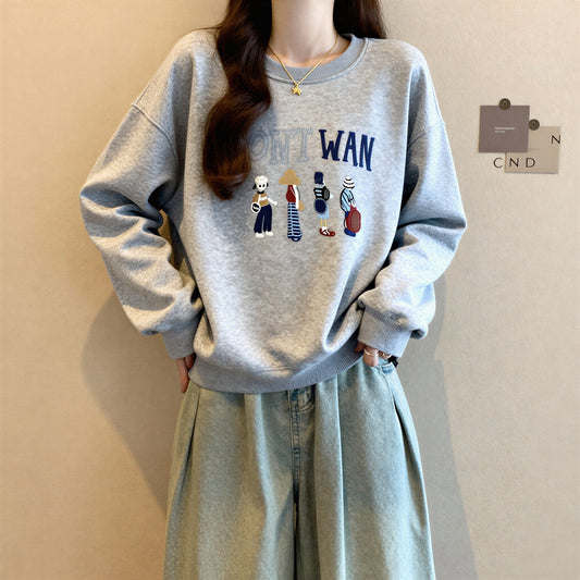 Cartoon Letter Print Long-Sleeved Sweatshirt