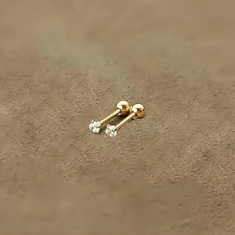 3 Pairs Gold Stainless Steel Cubic Zirconia Stud Earrings