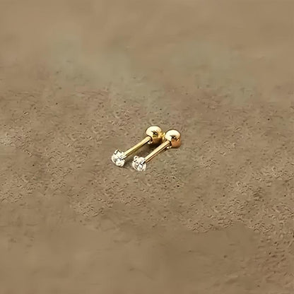 3 Pairs Gold Stainless Steel Cubic Zirconia Stud Earrings