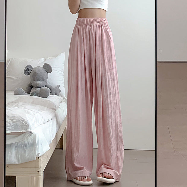 Ice silk wide leg high waist cotton linen pants